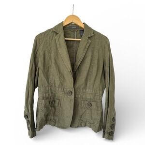 Liz Claiborne Olive Green Linen Blend Utility Blazer Jacket Womens